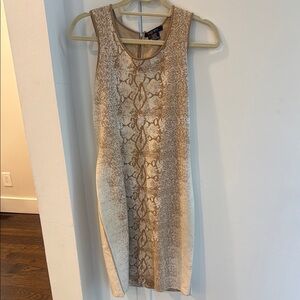 Sleeveless Snake-Print Knit Dress - Beige/Cream